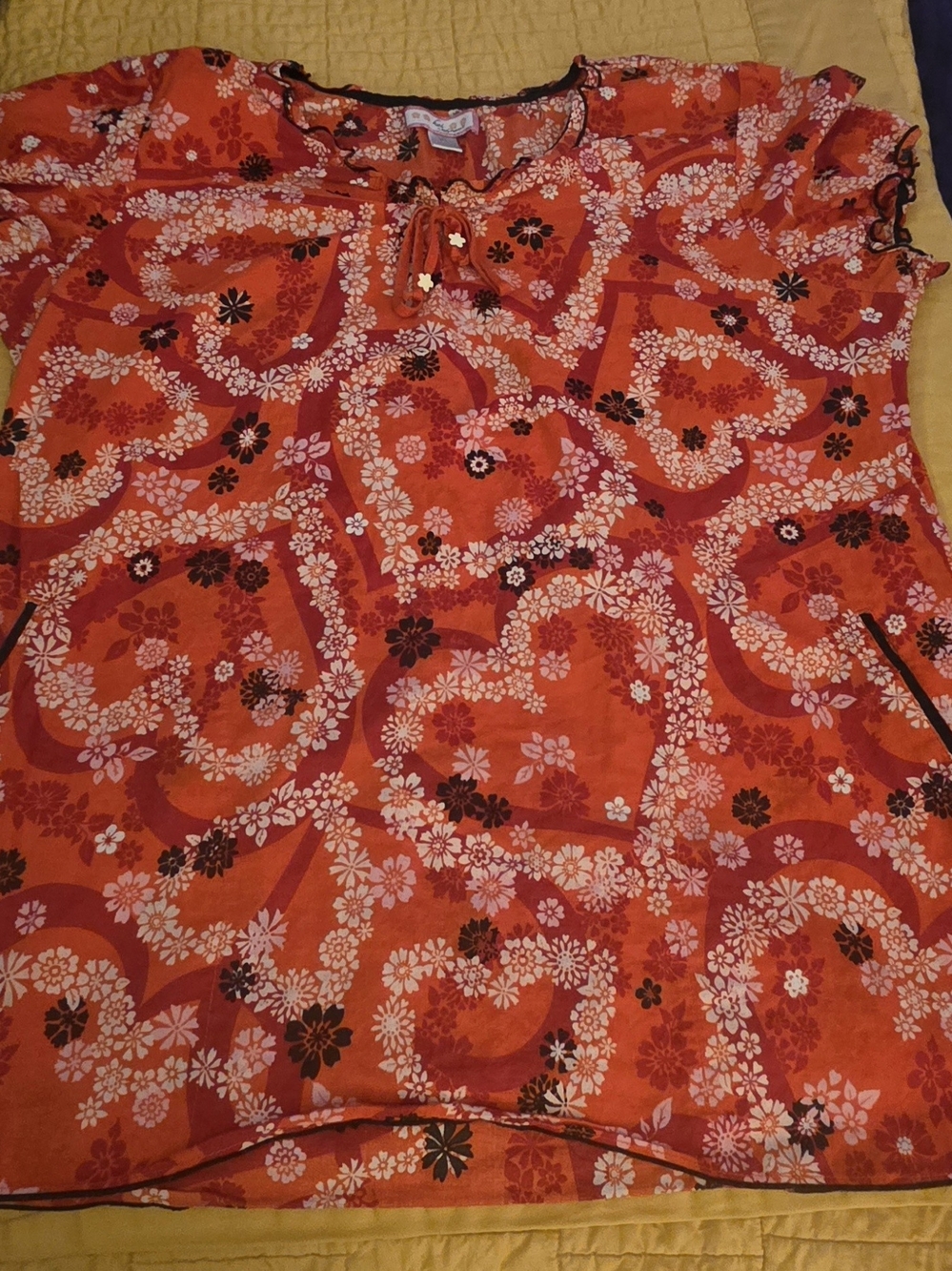 Koi By Cathy Peterson Bright Red Floral Heart-Print Women's Scrub Top